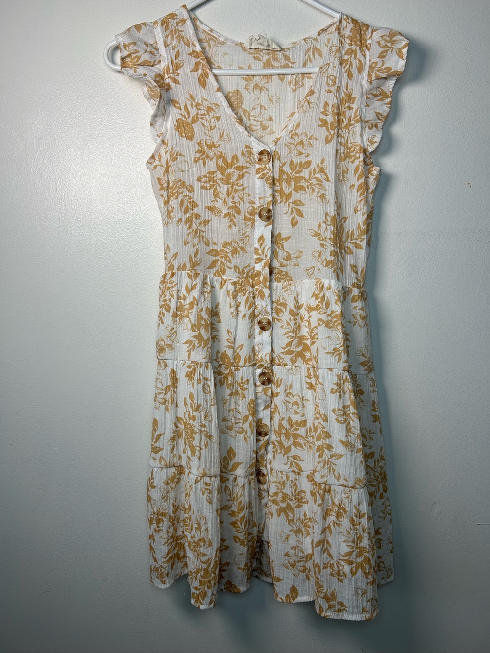 Sweet Wanderer Womens Dress Sm White Floral Tiered Crinkle Beachy Coquette Fairy